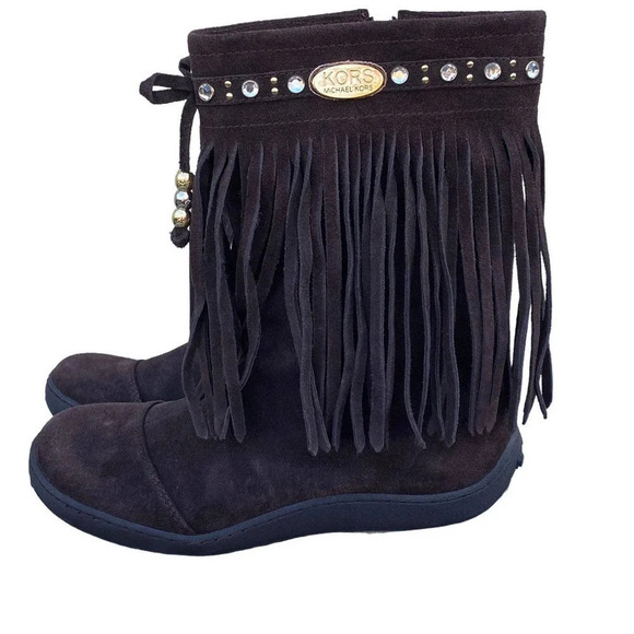 Girls Leather Michael Michael Kors Accents US 4 Brown Ankle Boots Side Boho Fall - Picture 5 of 12